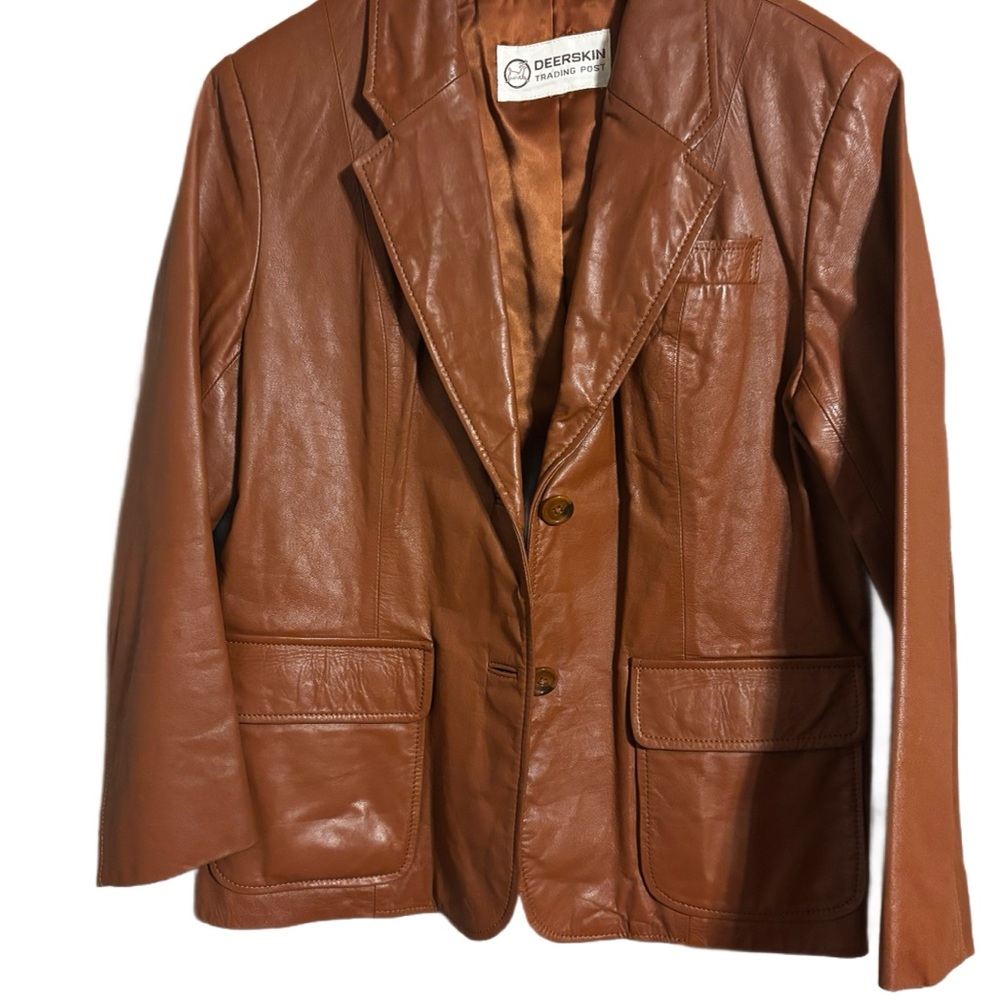 Vintage 70’s 100% Real Leather Tobacco Brown Short Leather Jacket Sm/Med measure - Picture 2 of 8
